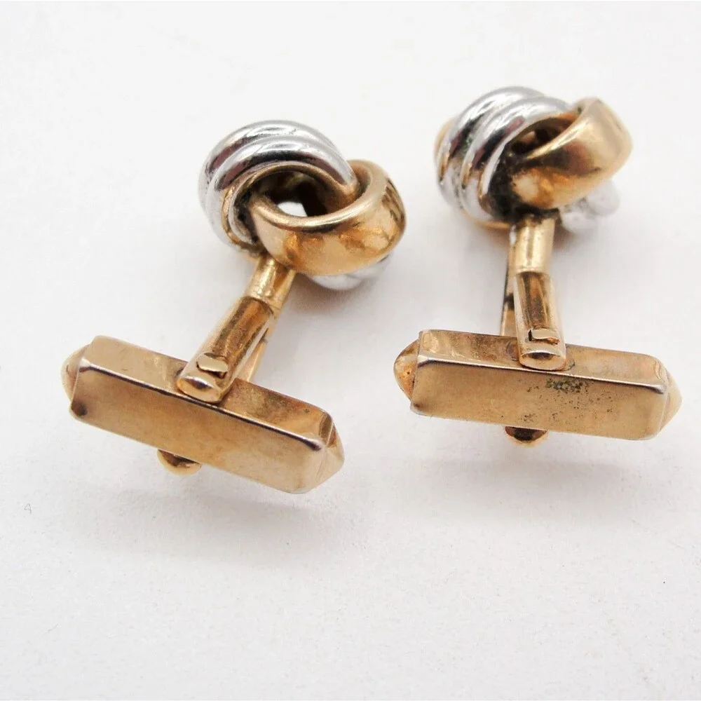 Vintage Swank Two Tone Gold Silver Love Knot Cufflinks Tie Clip Set Mens Jewelry